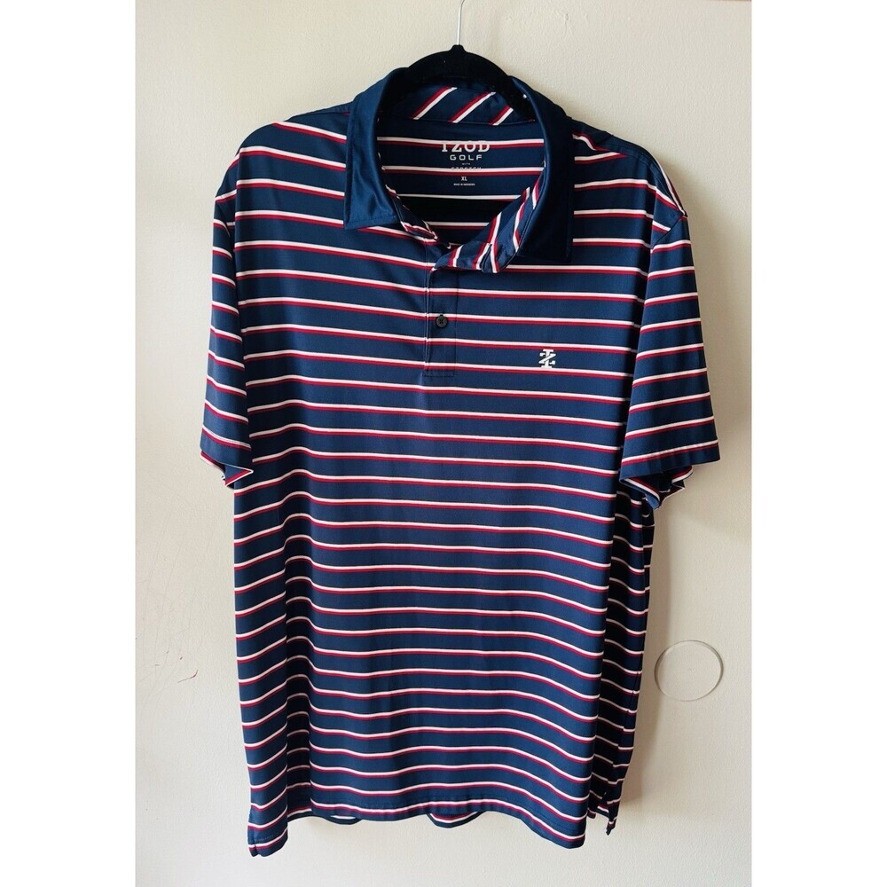 Izod Polo Shirt Men’s XL-  Red/White/Blue Performance Stretch Sport Flex Golf